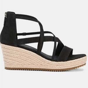NEW Eileen Fisher Wanda Black Tumbled Nubuck Espadrille Wedge Sandal Size 11